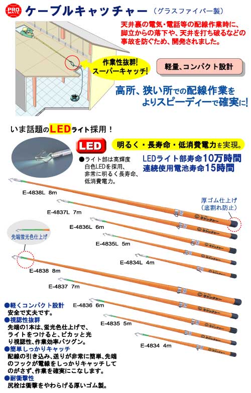 E-4834L ケーブルキャッチャー(LED付)｜電設工具のメーカー。（株